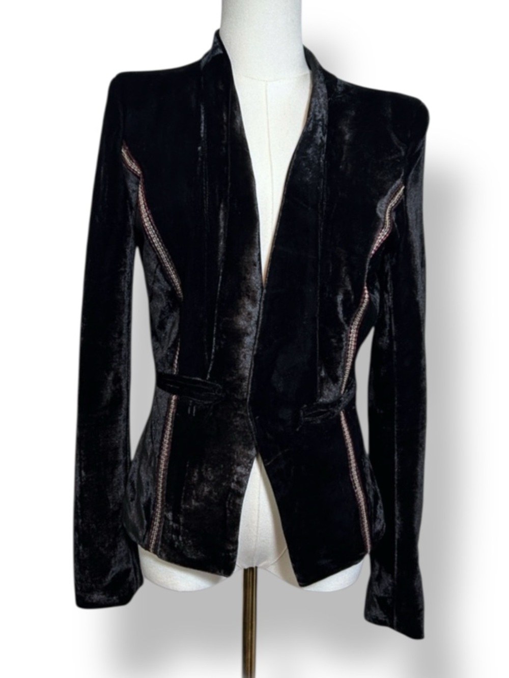 WYLDR Velvet Whimsigoth Blazer Jacket Black Open Front Size Large